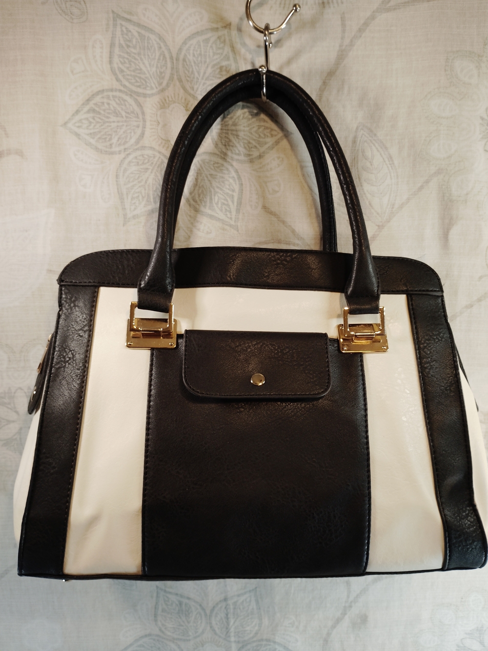 Classic Black & White Structured Satchel Handbag